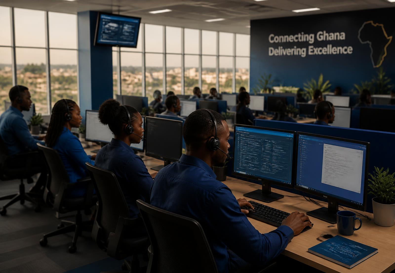 JS² contact center operations floor in Accra, Ghana